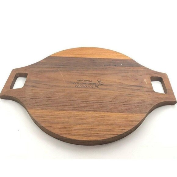 Vintage Goodwood Round Cheese Cracker Serving Tray Glass Dome Genuine Teak 16 in - Picture 6 of 9